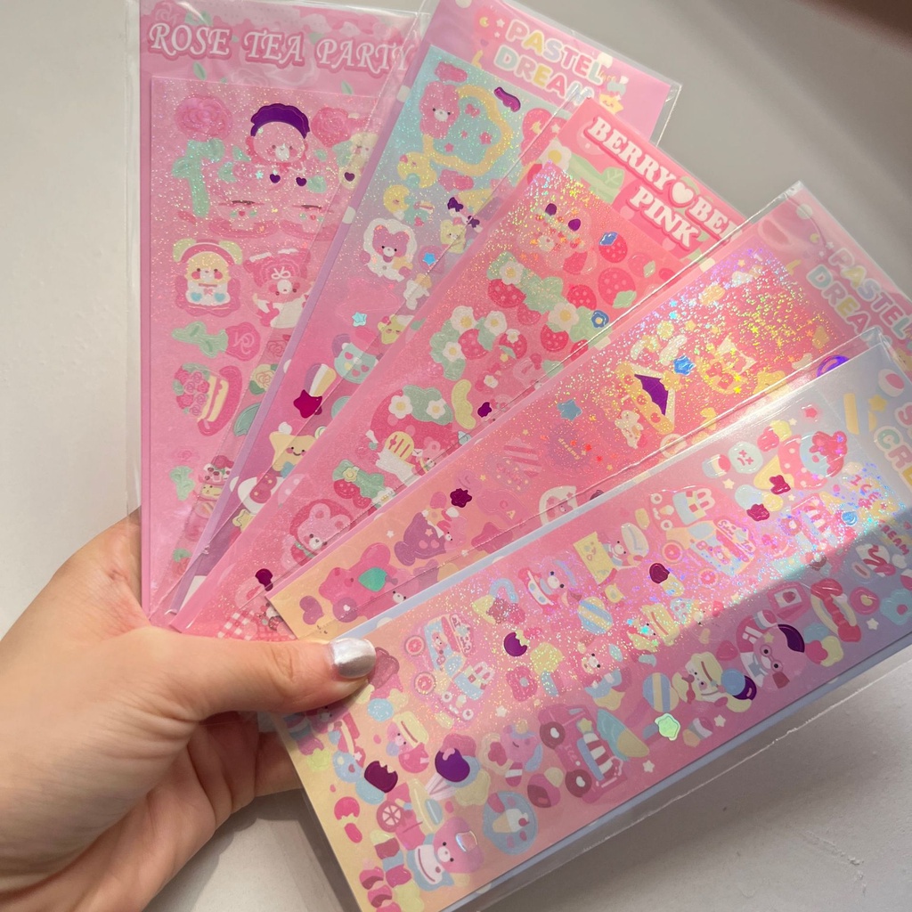 Sticker dán trang trí hình gấu màu hồng chống thấm nước dễ thương