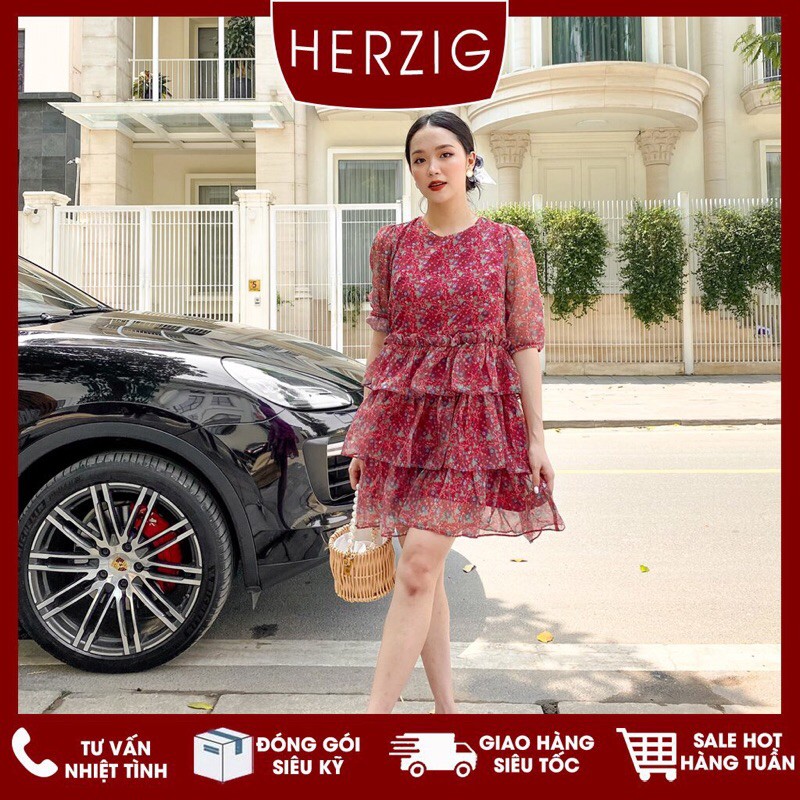 Váy tơ hoa dáng suông bèo tầng freesize - Anthea dress - B1803