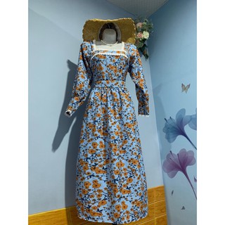 Đầm maxi hoa cổ vuông phối ren