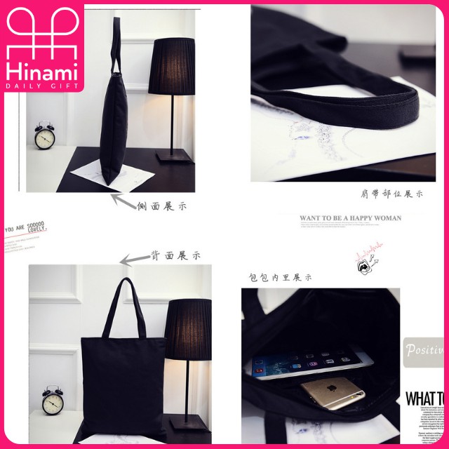 Túi Tote Vải Canvas Đi Học Đeo Chéo Nữ Mini Vải Bố Thời Trang Hàn Quốc Giá Rẻ Hinami TV1