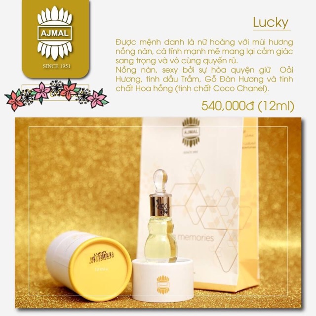 Tinh dầu nước hoa Dubai AJMAL 12ml Angle  (Lucky) - Sale