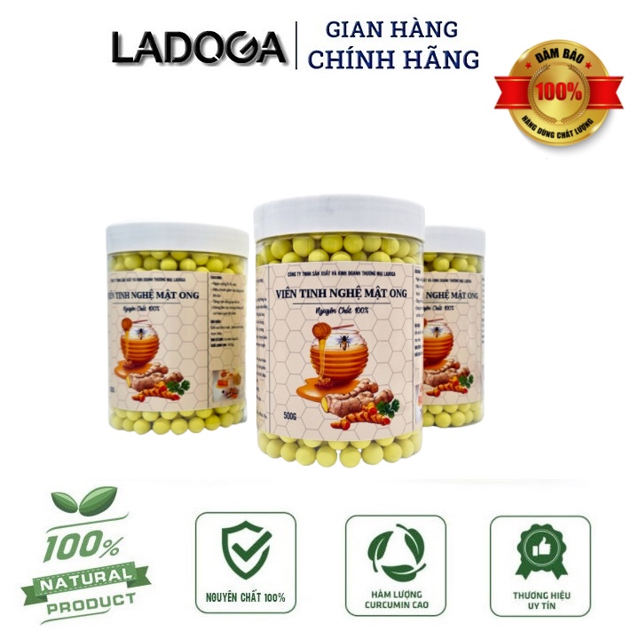 Viên Tinh bột nghệ mật ong LADOGA đóng hộp 500g