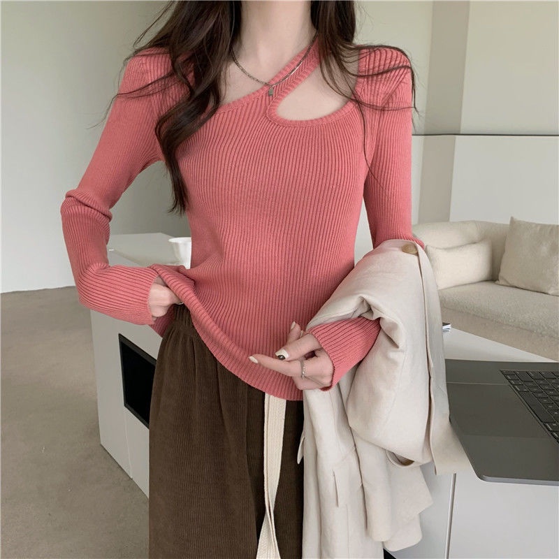 Áo Thun COZOK Dệt Kim Tay Dài Dáng Ôm Hở Xương Quai Xanh Quyến Rũ