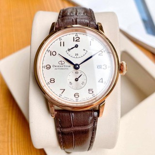 Đồng hồ nam orient star re-aw0003s00b mặt trắng,lịch ngày,báo cót-máy cơ tự động automatic-dây da nâu cao cấp-size 41mm