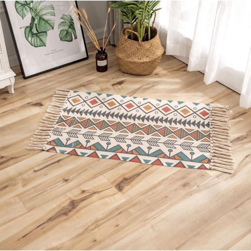 [Có Sẵn]Thảm Trang Trí Vintage, Chùi Chân,  Lót Ghế Sofa, Dệt Cao Cấp Tua Rua