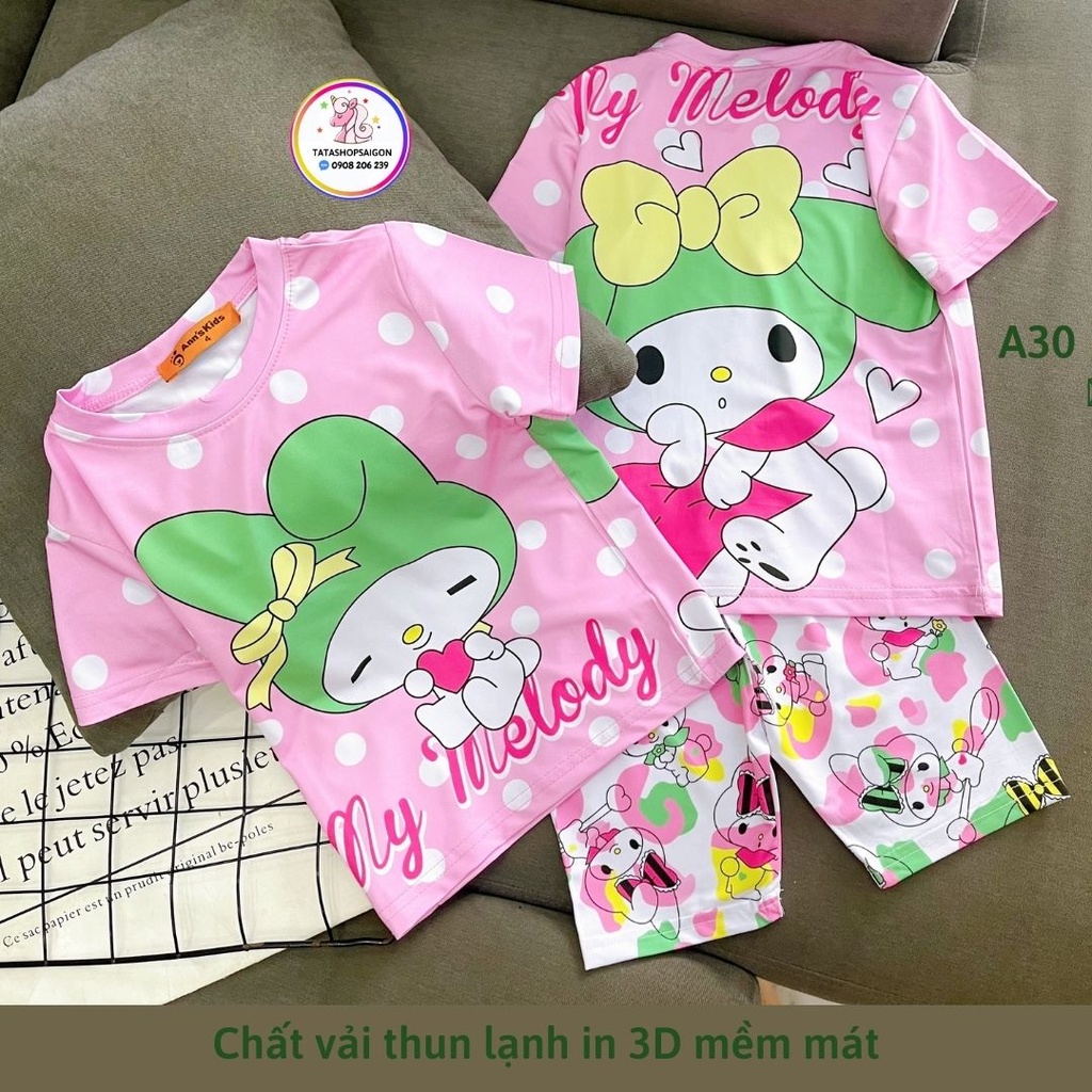 Bộ ngố bé gái size đại thun lạnh in 3D pony mickey kitty size đại 22 đến 40kg A30