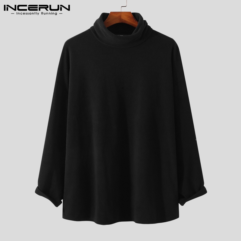 Áo thun INCERUN tay dài cổ cao giữ ấm thời trang thu đông đơn giản cho nam