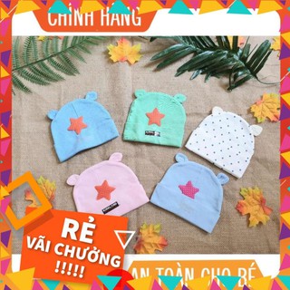 Mũ cotton sơ sinh màu tai gấu/ Nón sơ sinh cho bé 3 tháng