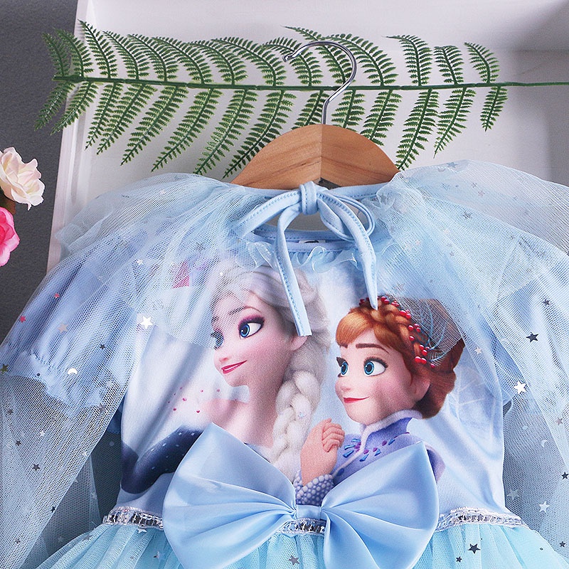 Đầm Ngắn Tay Họa Tiết Hoạt Hình Frozen Thời Trang Mùa Hè Dành Cho Bé Gái