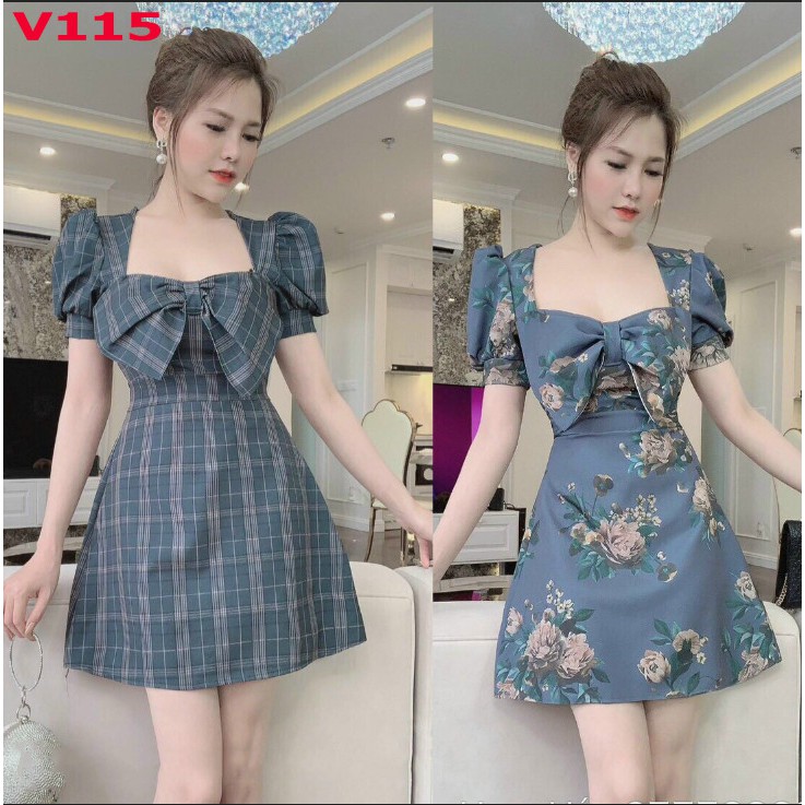 Đầm caro cánh tiên kèm mút ngực thời trang Esther Fashion