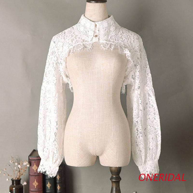 Cổ áo giả có tay phồng dài phối ren hoa có thể tháo rời thời trang cho nữ