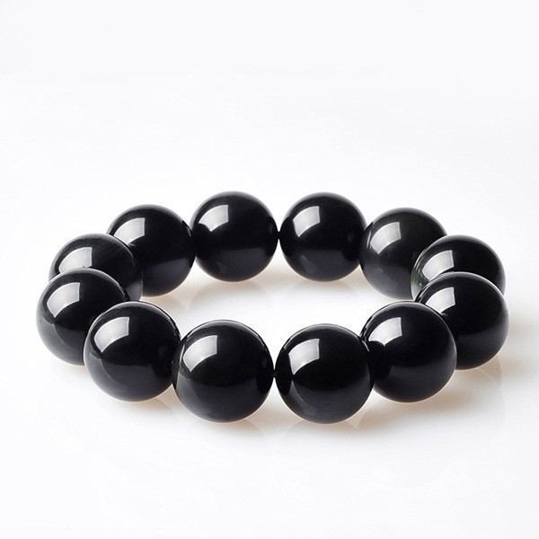 Vòng đeo tay Obsidian tự nhiên Black Stone Jewelry 6-18mm Với Rainbow Eye Gem Bracelet hàng xịn