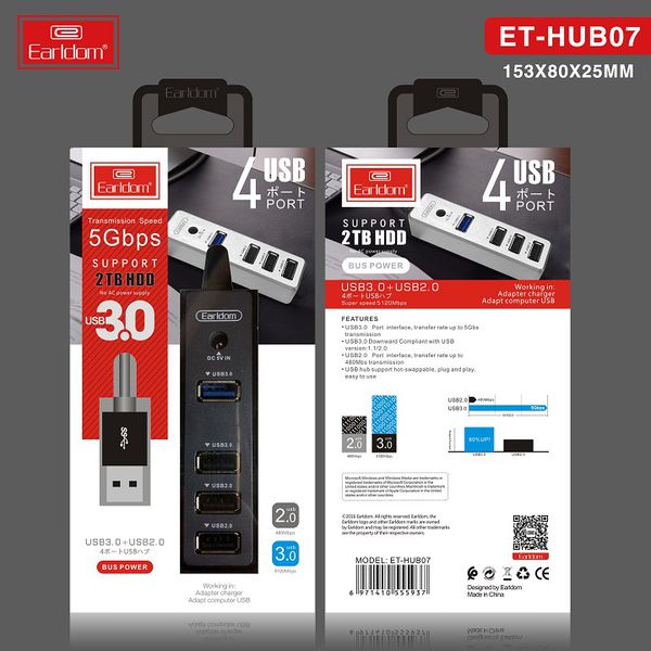 Hub chia cổng USB 3.0 1 ra 4 có nguồn hỗ trợ, bộ chia usb cao cấp KLH 07