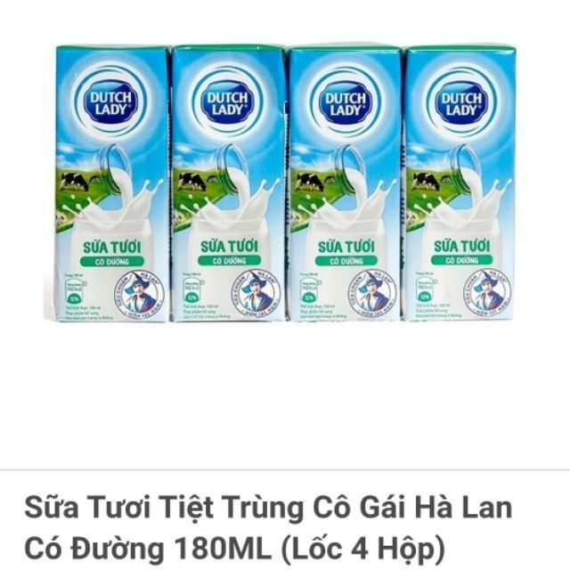 [Lốc 4 hộp] Sữa tươi tiệt trùng cô gái Hà Lan có đường 180ml