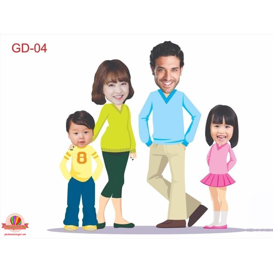 Chibi gia đình 3 người, 4 người - chibi gia đình tiệc sinh nhật - ghép hình gia đình theo yêu cầu đồng giá