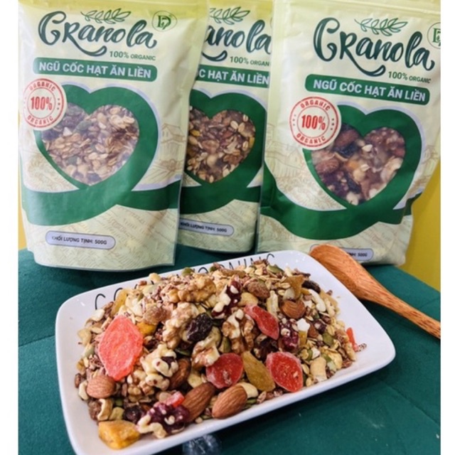 Granola ăn kiêng siêu hạt ngũ cốc giảm cân không đường ít yến mạch bổ sung dinh dưỡng premium 500g