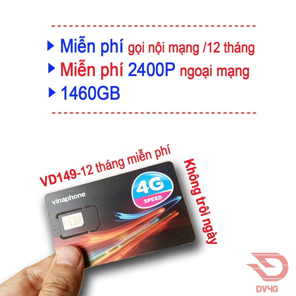 Sim VD89/ VD149 gói 12 không phải nạp tiền  (120GB/Tháng) miễn phí gọi nội mạng và 2400 phút ngoại mạng Sim rẻ vô địch