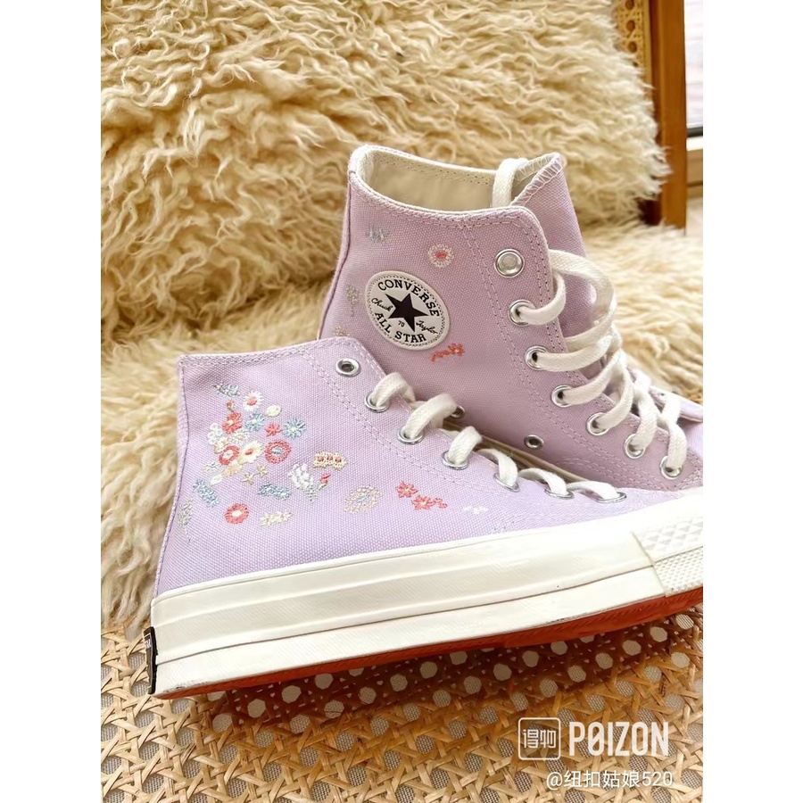 Giày Converse 1970s 22s Thêu Hoa Màu Tím Size 35-40 Thời Trang Dành Cho Nữ