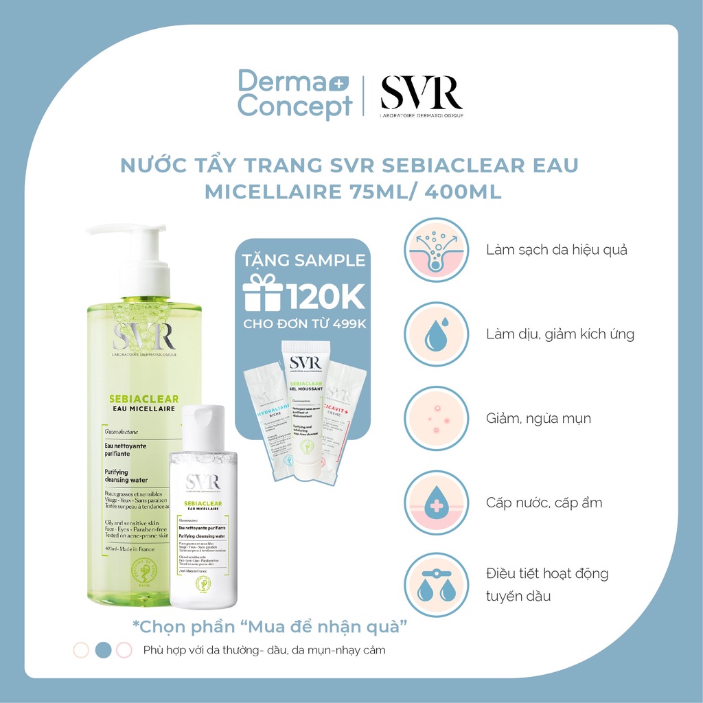 Nước tẩy trang cho da dầu mụn SVR Sebiaclear Eau Micellaire 75ML/ 400ML [NHẬP KHẨU CHÍNH HÃNG 100%]