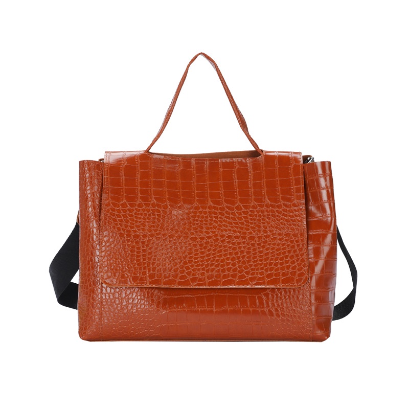 Túi đeo chéo vân da cá sấu sức chứa lớn phong cách retro sang trọng