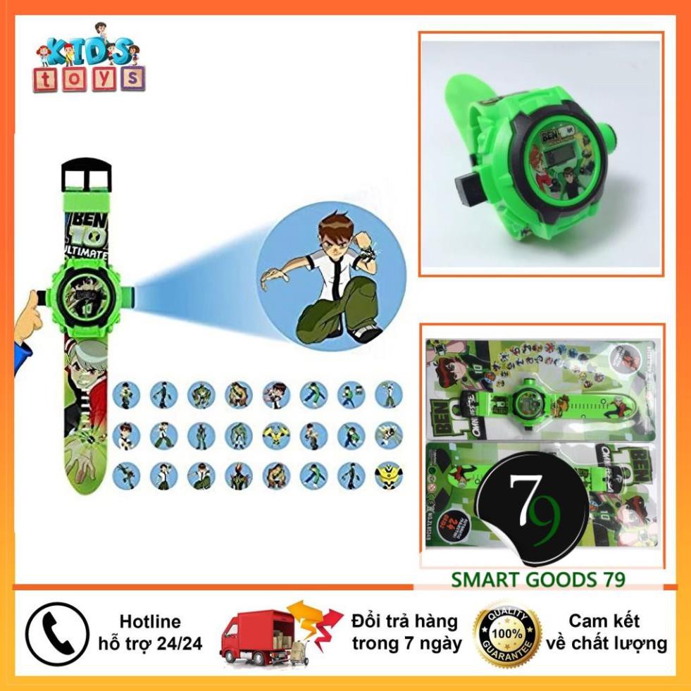 Đồng hồ ben 10, chiếu sáng 24 nhân vật, chất liệu nhựa ABS an toàn cho bé