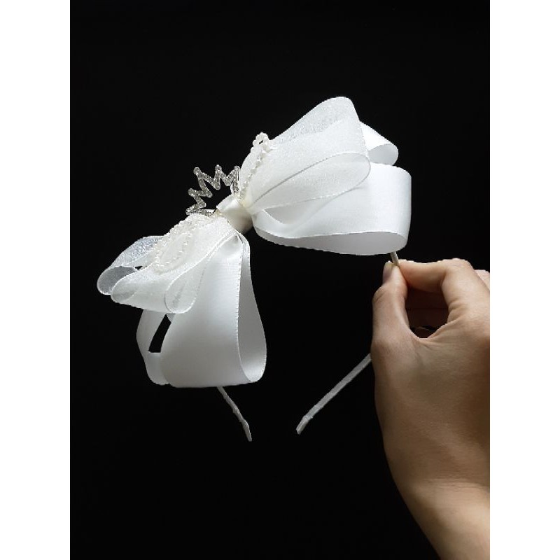 Cài tóc trắng đinh vương miện dây xinh cho bé