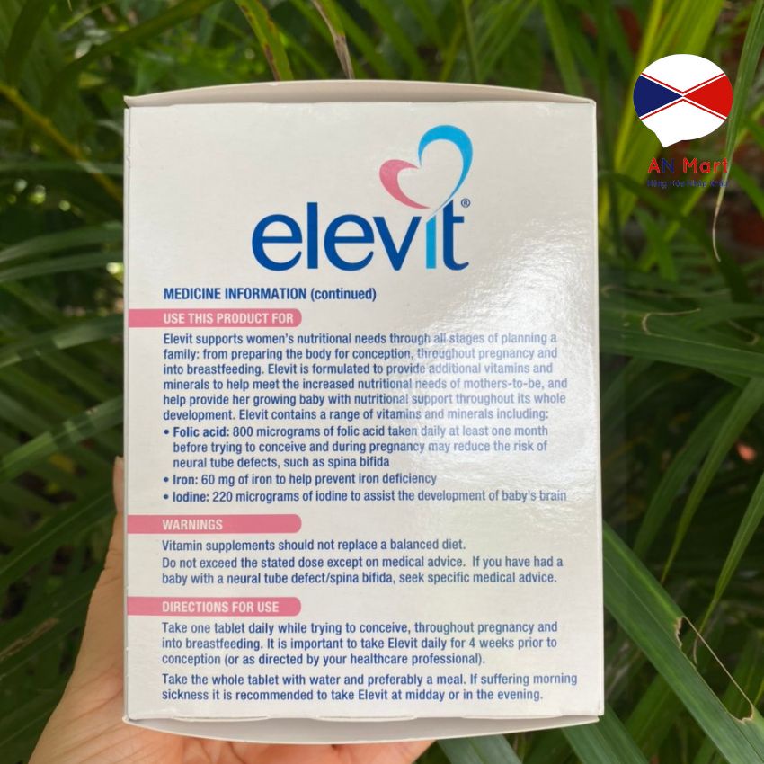 Vitamin tổng hợp dành cho mẹ bầu Elevit hộp 100 viên, bổ sung đầy đủ các dưỡng chất cần thiết cho thai nhi phát triển