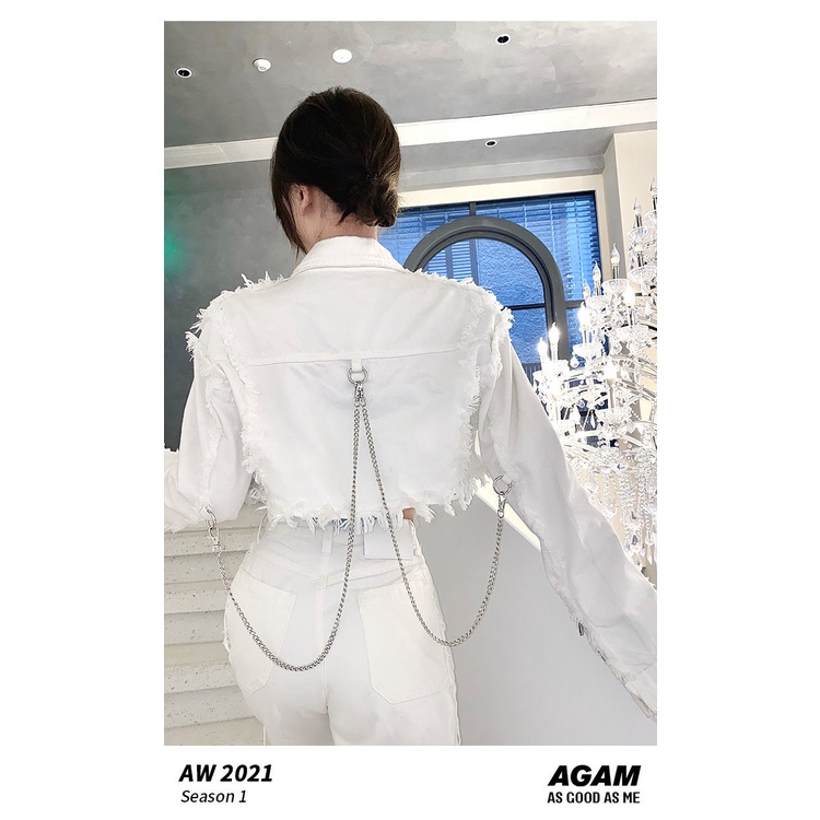 Áo Khoác Denim Ngắn Viền Xích Có Thể Tháo Rời Thời Trang Xuân Thu Cho Nữ