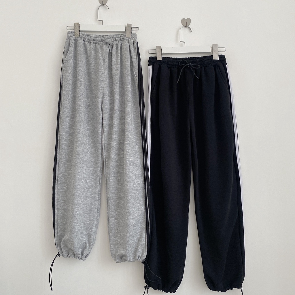 Quần Jogger Ống Rộng 3 Sọc Rút Dây Nam Nữ Unisex