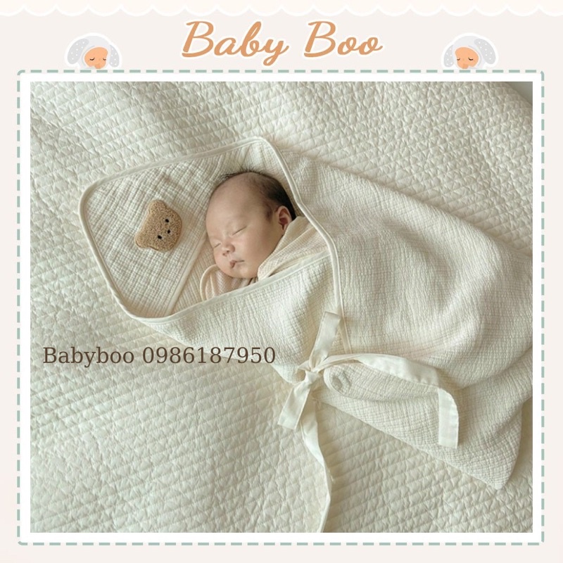 Chăn ủ xô thêu gấu xuất Hàn kháng khuẩn [ babyboo]