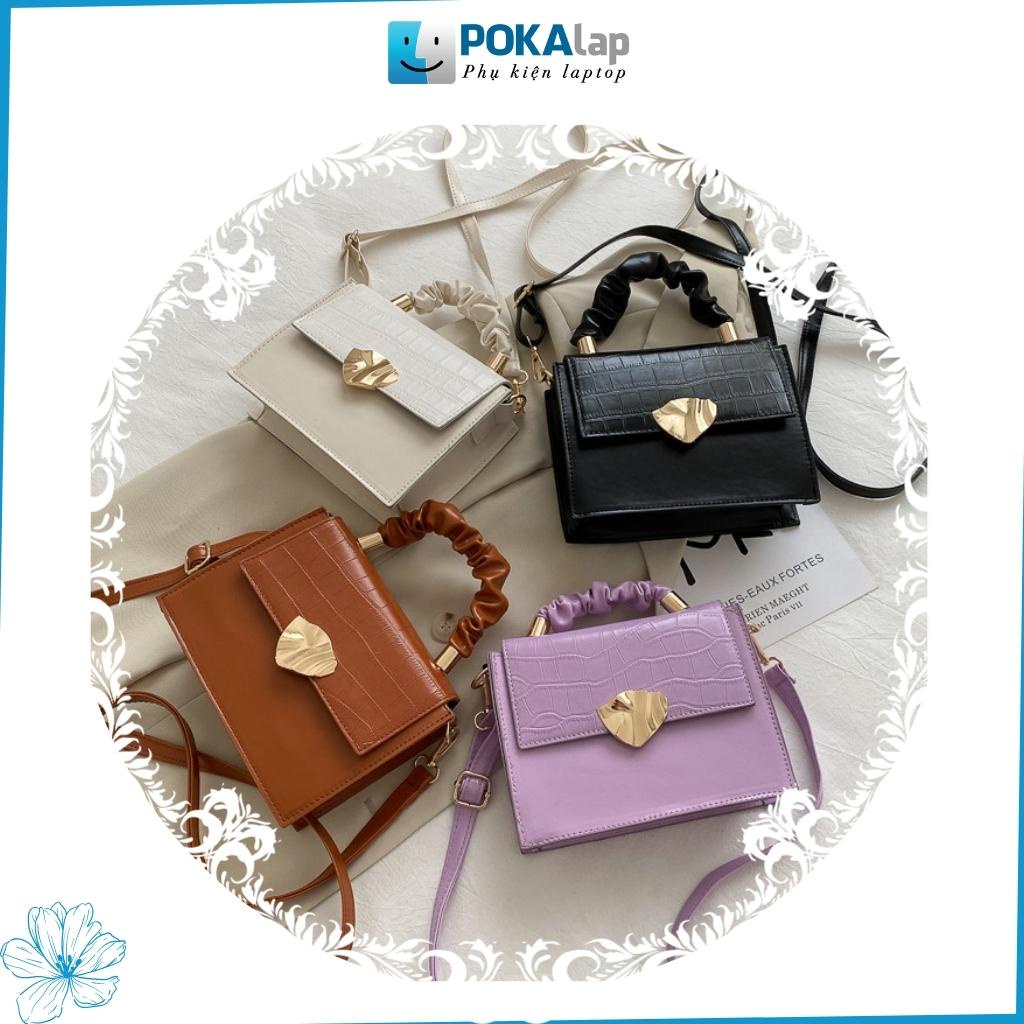 Túi xách nữ, túi đeo chéo nữ POKA24 đeo chéo hình vuông khóa cài cách điệu phong cách Hàn quốc ngọt ngào - POKALAP