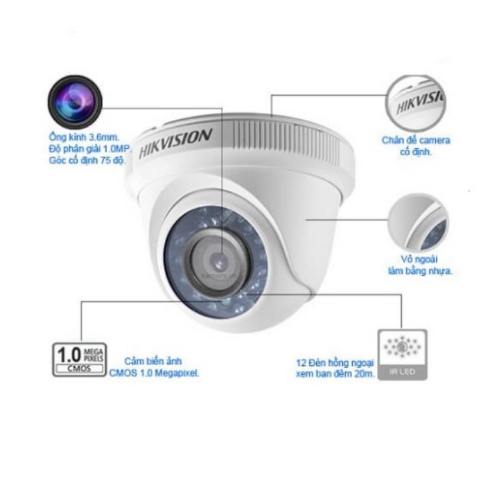 Camera Hikvision DS-2CE56C0T-IRP , Cảm biến High-Performance CMOS 1MP ,Ống kính cố định 2.8mm, 1280x720@25fps