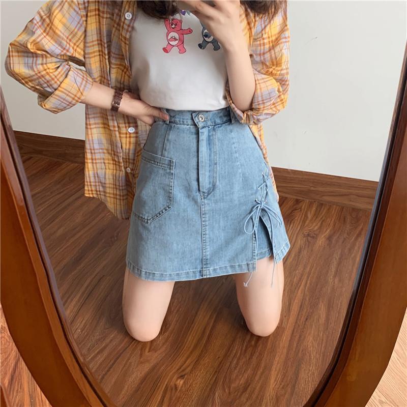 Chân Váy Denim Lưng Cao Dáng Rộng Có Size Lớn Thời Trang Dành Cho Nữ