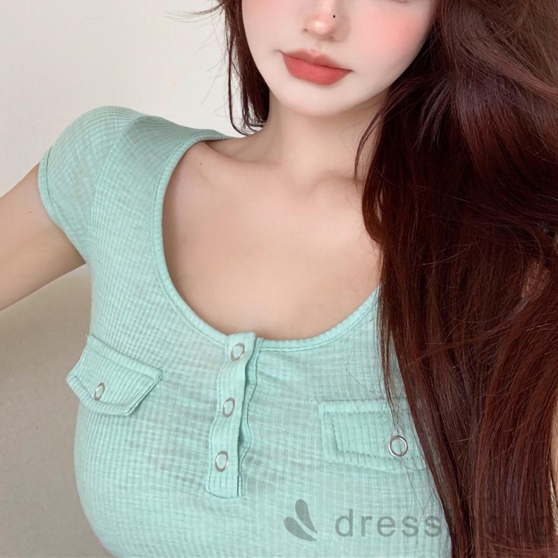 Áo Croptop Tay Ngắn Cổ Tròn Màu Sắc Đơn Giản Thời Trang Mùa Hè Cho Nữ