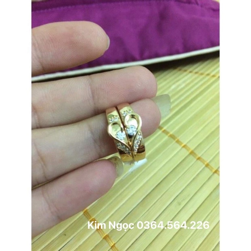 Nhẫn đôi trái tim ghép mạ vàng cao cấp Kim Ngọc shop sỉ lẻ trang sức mạ vàng