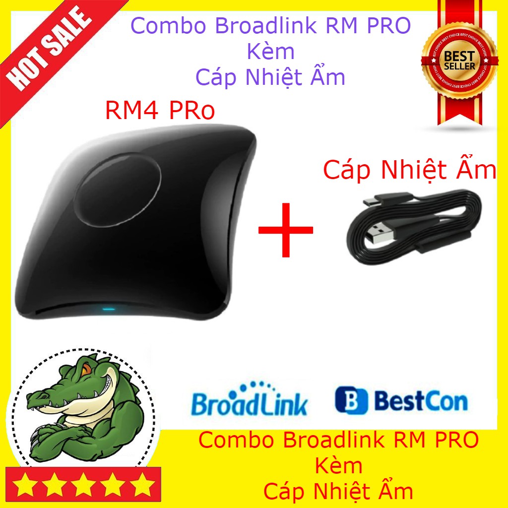 Combo điều khiển hồng ngoại Broadlink RM4C, RM4, RM PRO kèm cáp Nhiệt Ẩm - bản quốc tế 2020