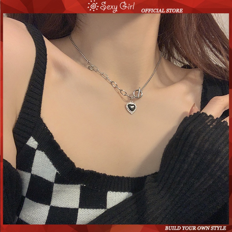 Vòng cổ Mặt Trái Tim Màu Đen Phong Cách Hip hop Hàn Quốc Thời Trang Cho Nữ