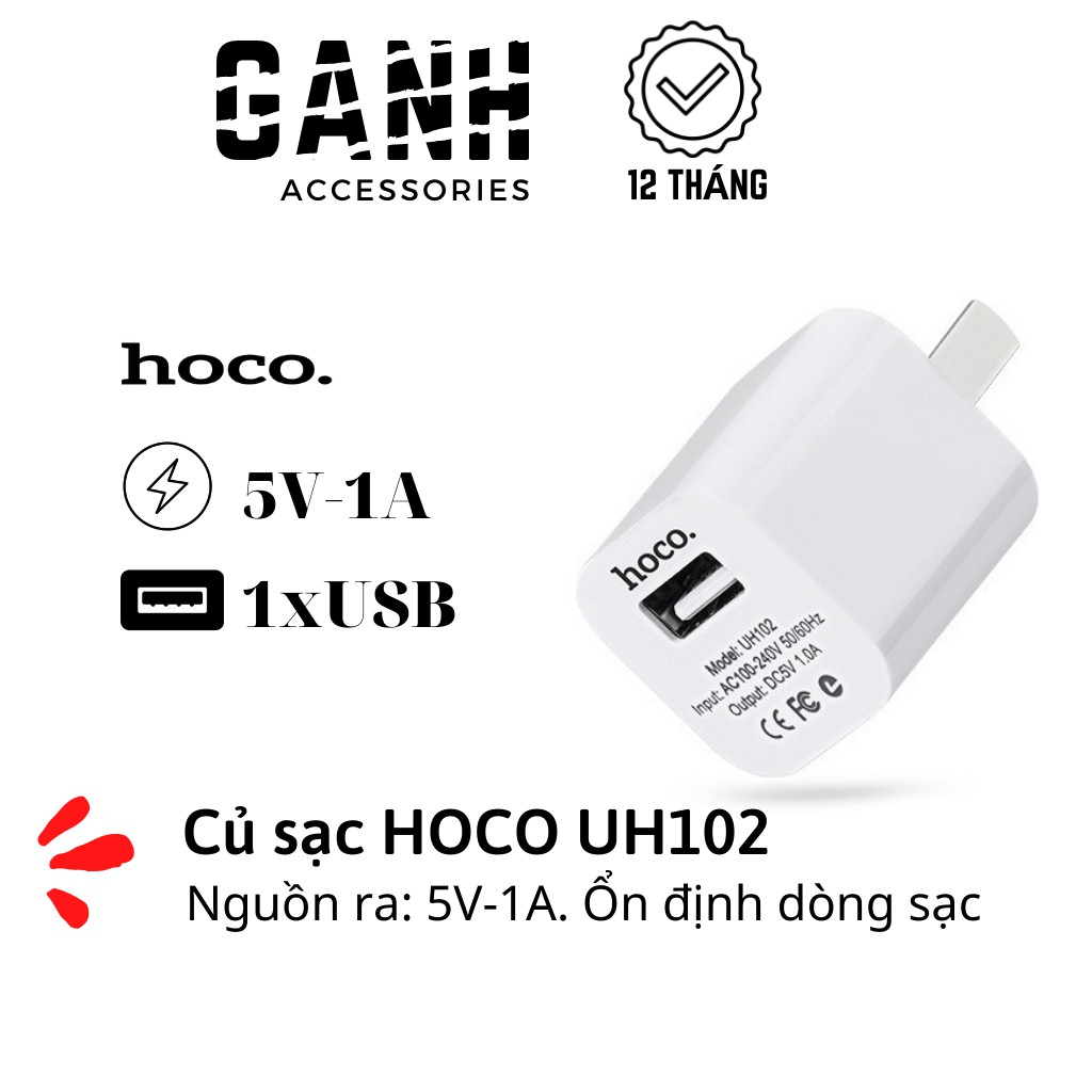 Củ Sạc iPhone HOCO UH102 dành cho Các Dòng Cáp Sạc Điện Thoại cổng kết nối USB - Iphone Samsung Xiaomi Oppo Huawei