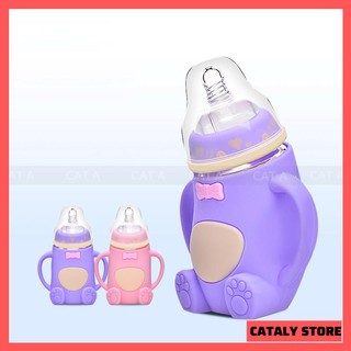Bình Sữa giữ nhiệt thủy tinh, Bình Ti Sữa Cho Bé Có Tay Cầm Hàng mới về ( Dung tích 240ml )