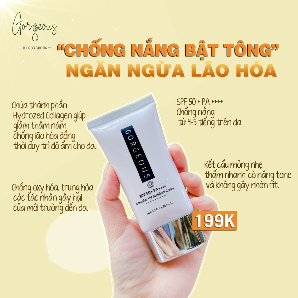 [Chính Hãng] Kem chống nắng Lớn (100g) Múi Xù THE GORGEOUS  - bảo vệ da với SPF 50+ PA++++ giúp da sáng hơn gấp 2X