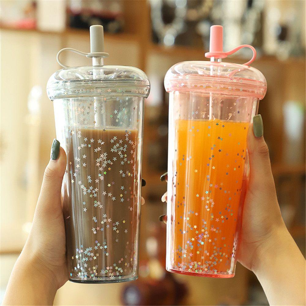 Bình Nước Kim Tuyến Có Ống Hút Dung Tích 320 / 420 / 520ML