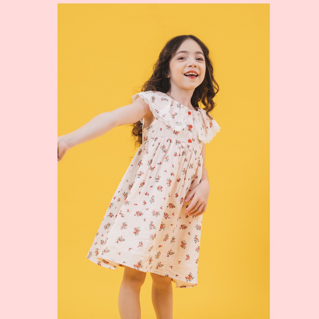Đầm BG mulsin cổ lá sen in hoa - Lovekids
