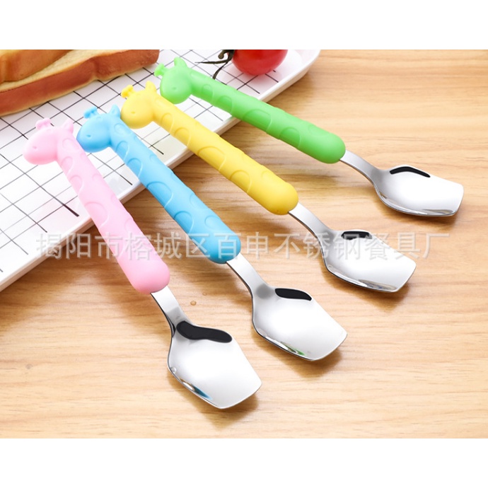 Set Thìa Nĩa Ăn Dặm Hình Hươu Cao Cổ Có Hộp