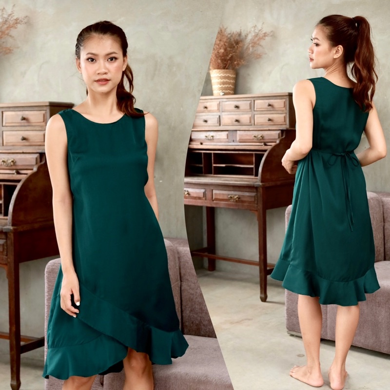 Đâm lụa mặc nhà cổ tròn có dây cột eo InFashion