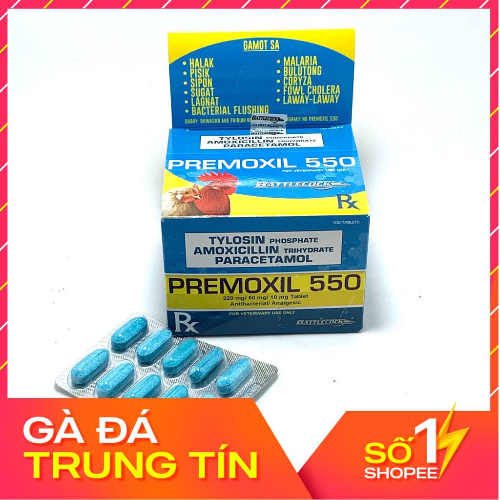 Premoxil 550 sỗ mũi, khò khè cho gà đá 1 vỉ 10 viên