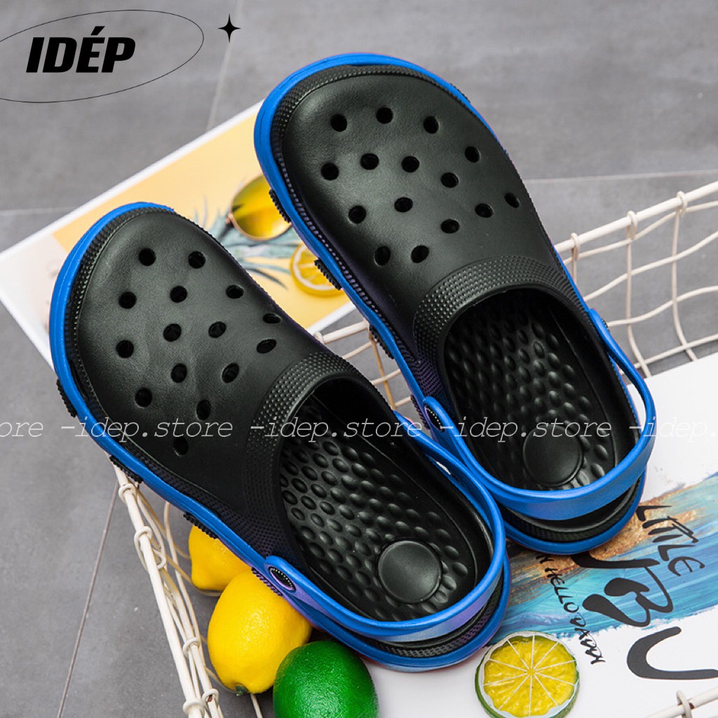 Dép sục Cross cá sấu màu XANH ĐẬM bít mũi nam duet đi mưa siêu nhẹ iDÉP SL013