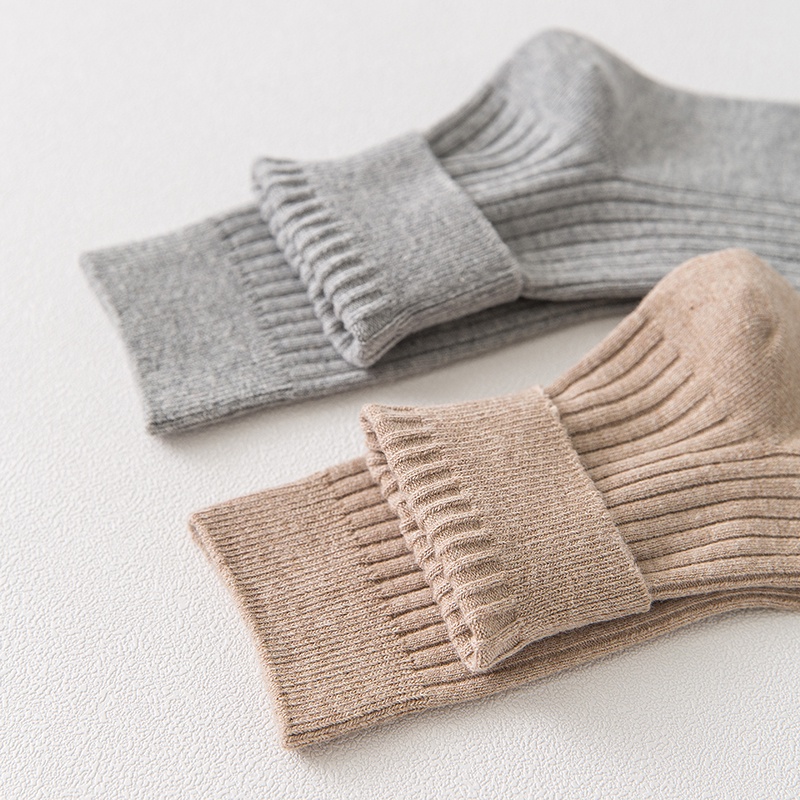 Men Twin-needle Cotton Socks Male Plain Casual Socks Ready Stock Business Semi-High Socks