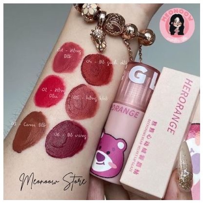 Son kem lì HERORANGE Gấu Dâu  mềm mịn lâu trôi Beckoning Bear Velvet Lip Glaze