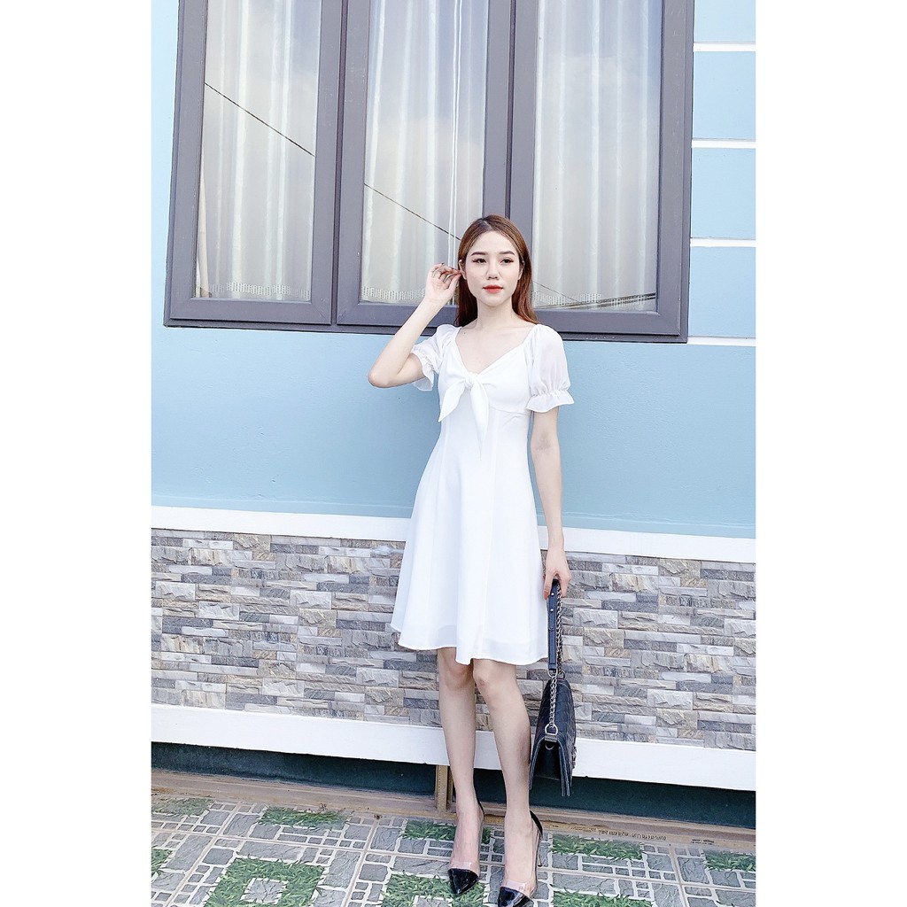 Đầm xòe ngắn tay phối tay DEA0385