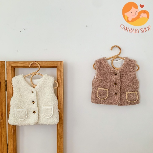 Áo Khoác Gile Lông Cừu Hàn Quốc Chất Đẹp Cho Bé Gái Từ 6 Đến 24 Tháng - Cam Baby Shop